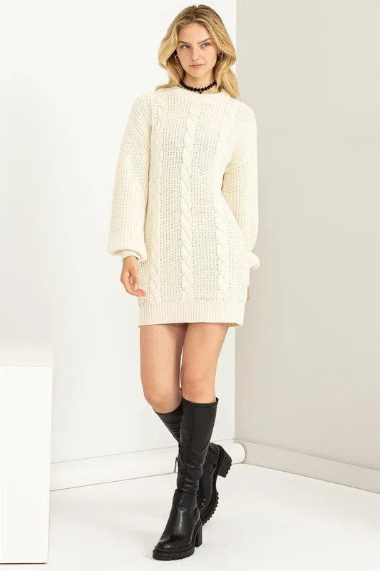 Cable-Knit Ribbed Sweater Dress