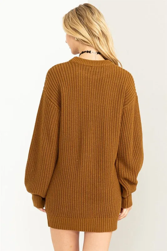 Cable-Knit Ribbed Sweater Dress