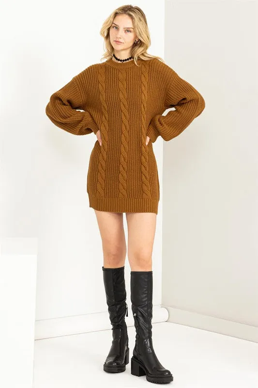 Cable-Knit Ribbed Sweater Dress