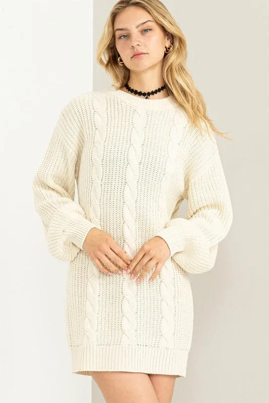 Cable-Knit Ribbed Sweater Dress