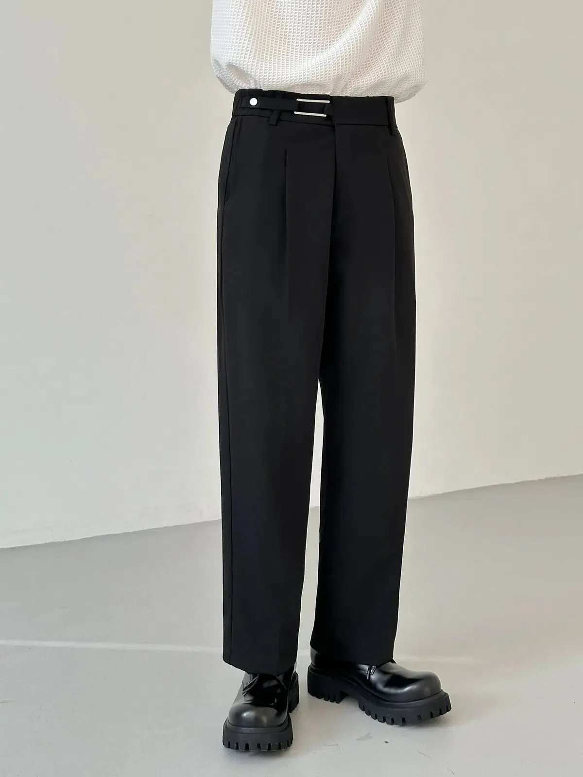 Casual Elastic Waist Suit Straight Pants