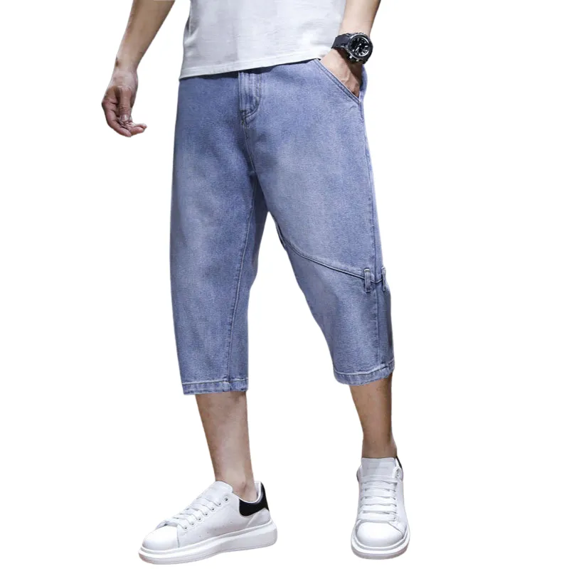 Casual Simple Loose Plus Size Mid Waist Men's Denim Shorts
