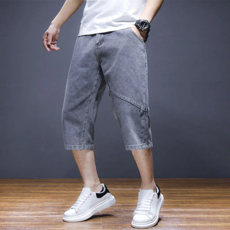 Casual Simple Loose Plus Size Mid Waist Men's Denim Shorts