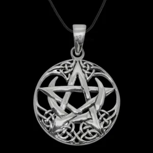 Celtic Pagan Pentagram Crescent Moon Round Charm 925 Sterling silver Pendant