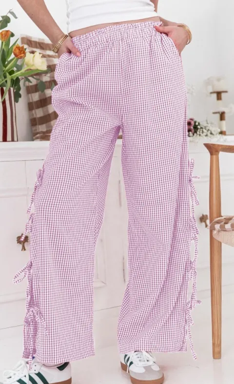 Checkered Gingham Lounge Bow Pants