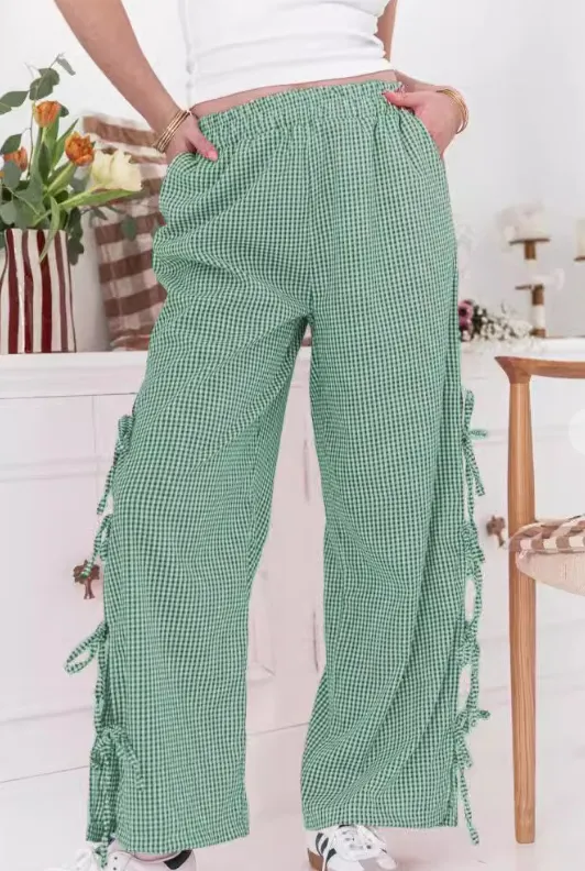 Checkered Gingham Lounge Bow Pants