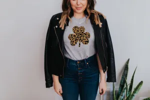 Cheetah Print Buffalo Plaid Three Leaf Clover T-Shirt