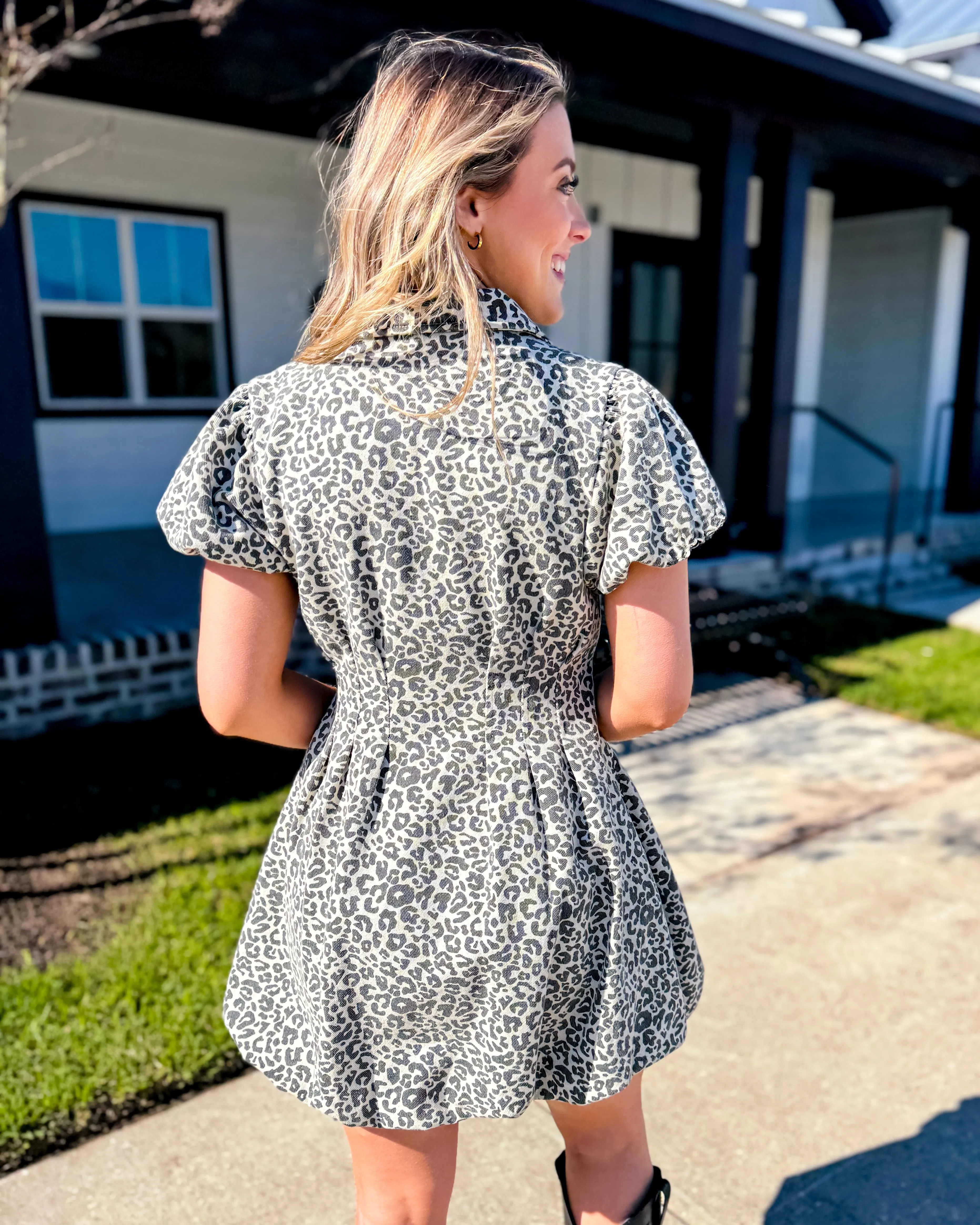 Cheetah Zipper Front Mini Shirt Dress