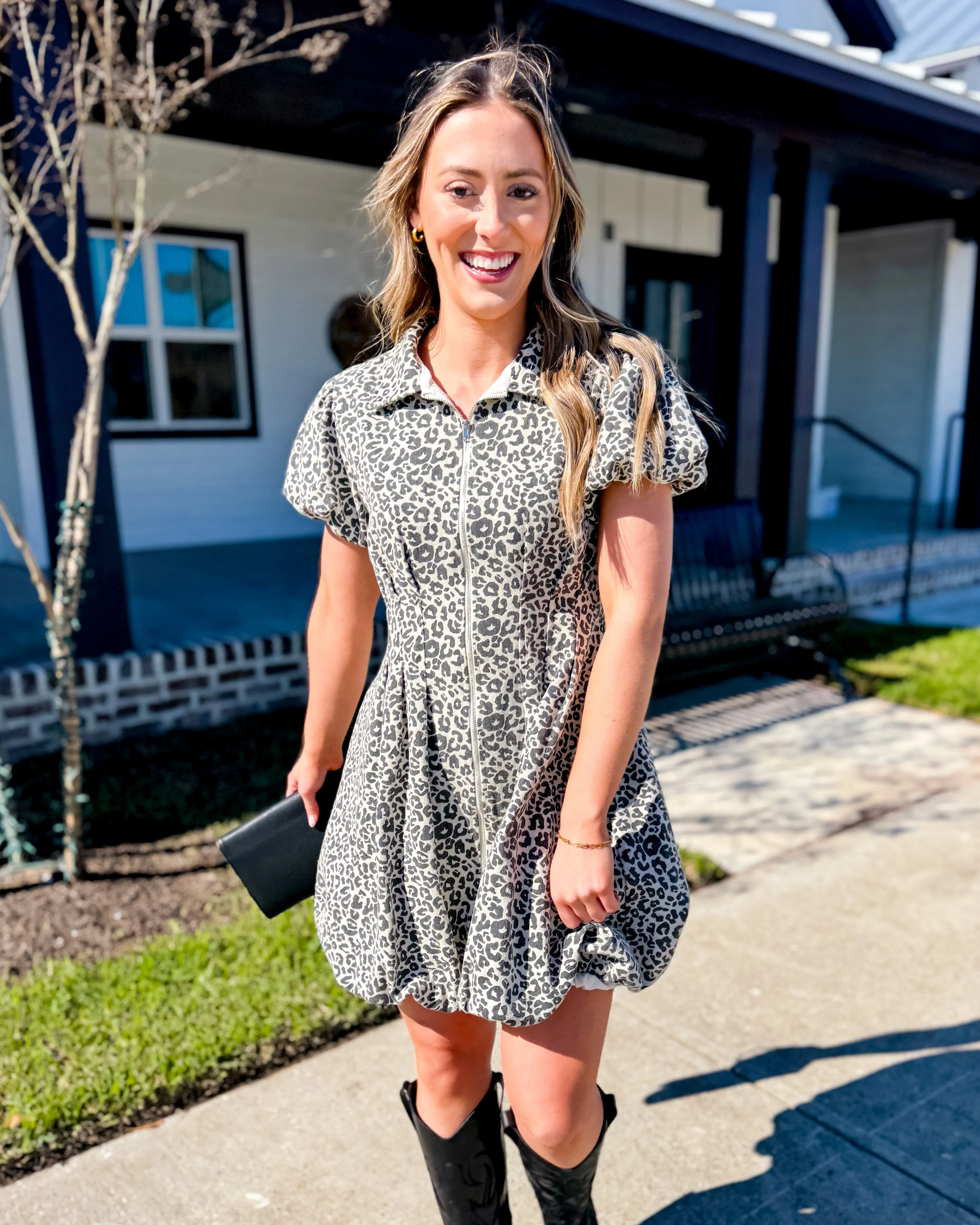 Cheetah Zipper Front Mini Shirt Dress