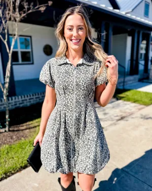 Cheetah Zipper Front Mini Shirt Dress