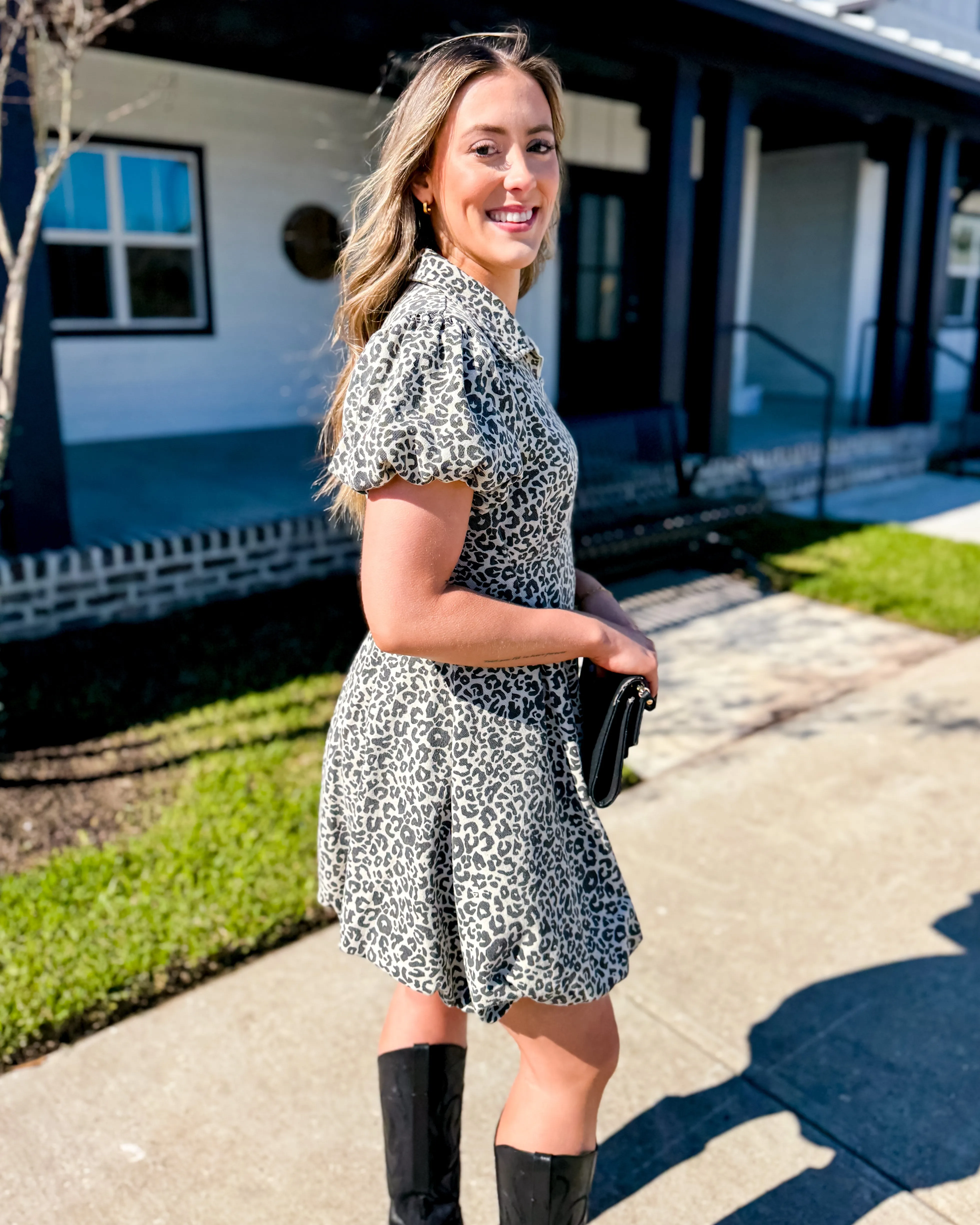 Cheetah Zipper Front Mini Shirt Dress