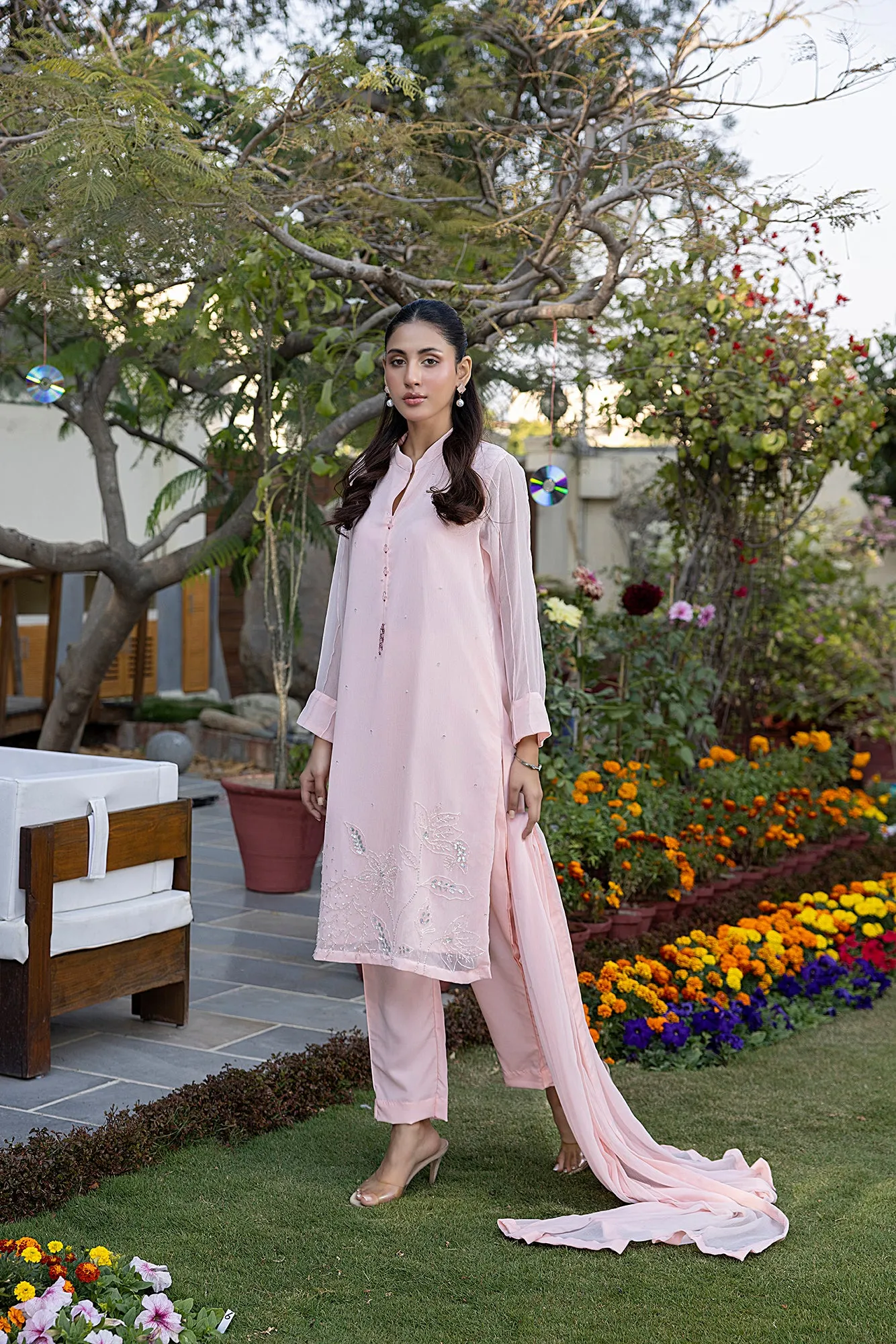 Classic Pwd Pink Embroidered stitched 3-piece