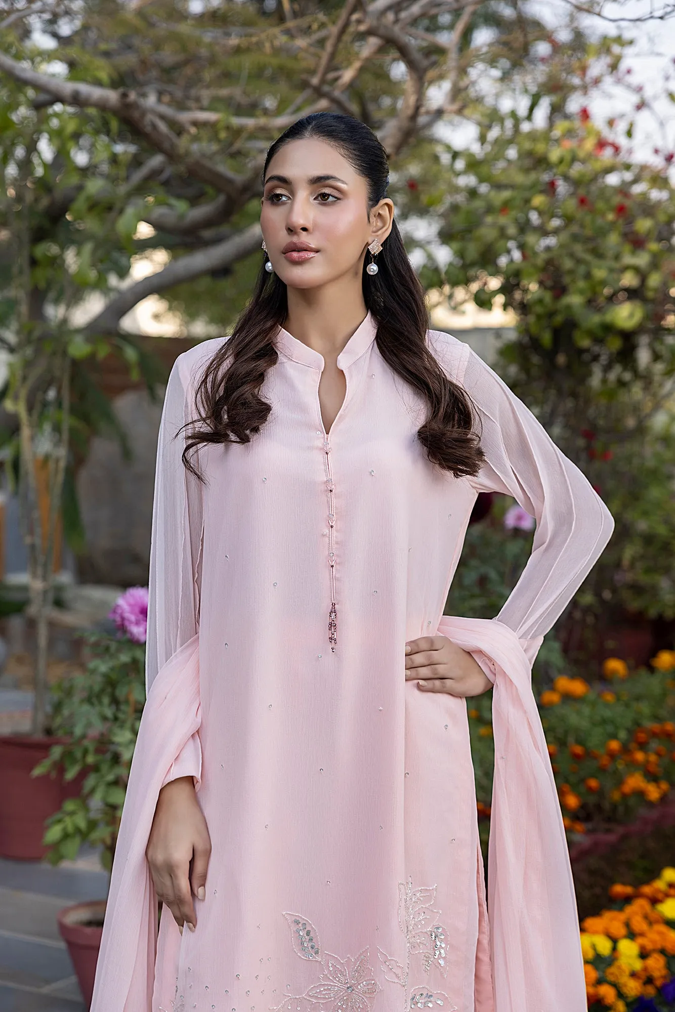 Classic Pwd Pink Embroidered stitched 3-piece