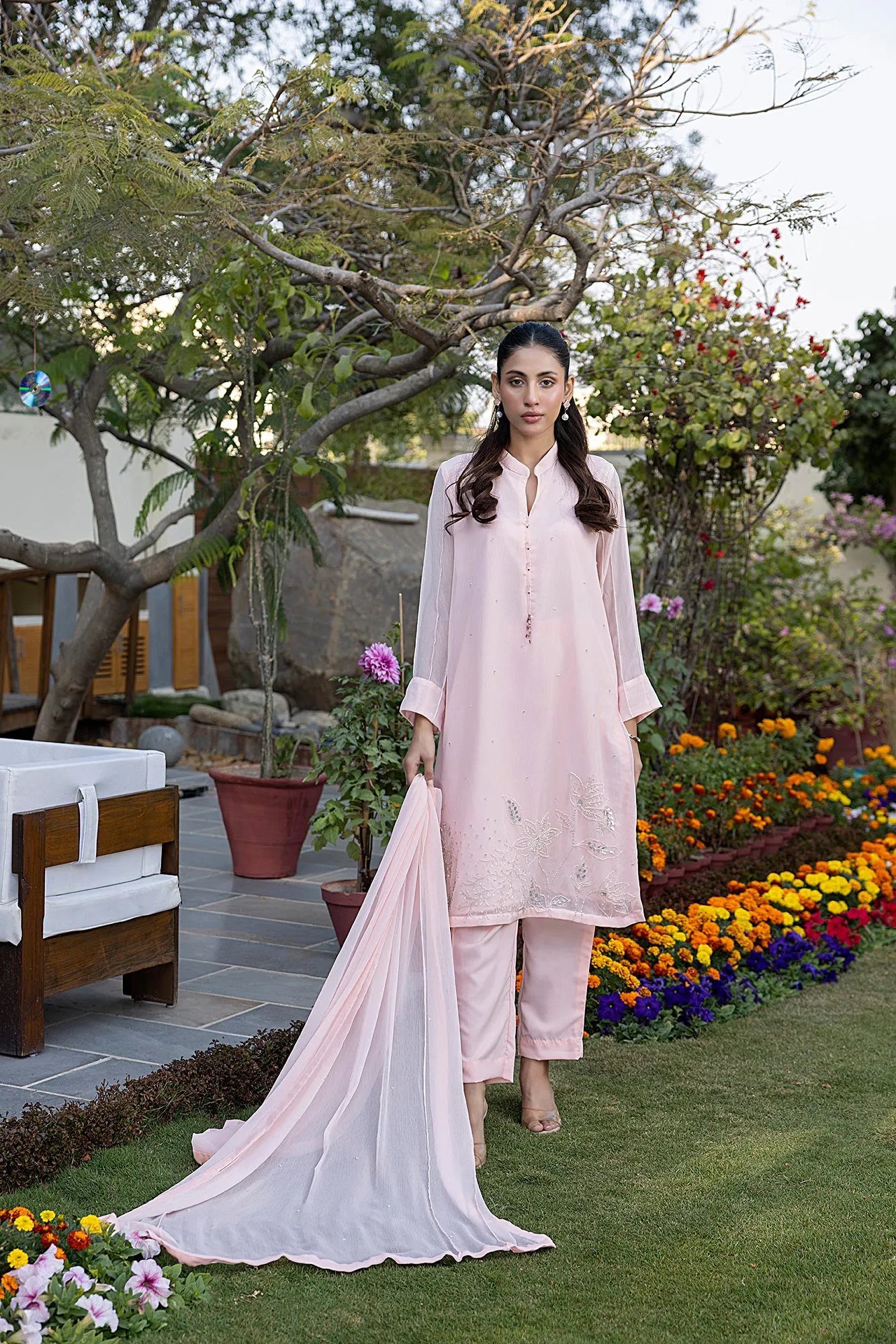 Classic Pwd Pink Embroidered stitched 3-piece