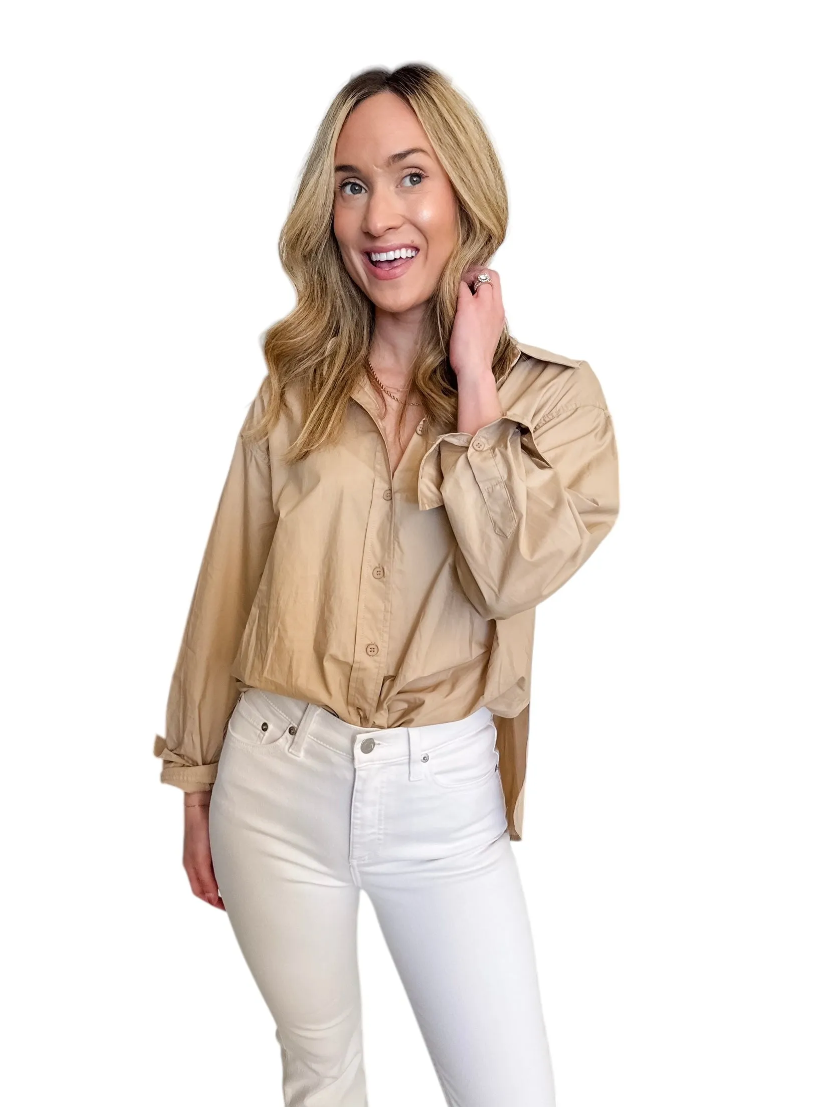 Classically Cute Button Up in Taupe
