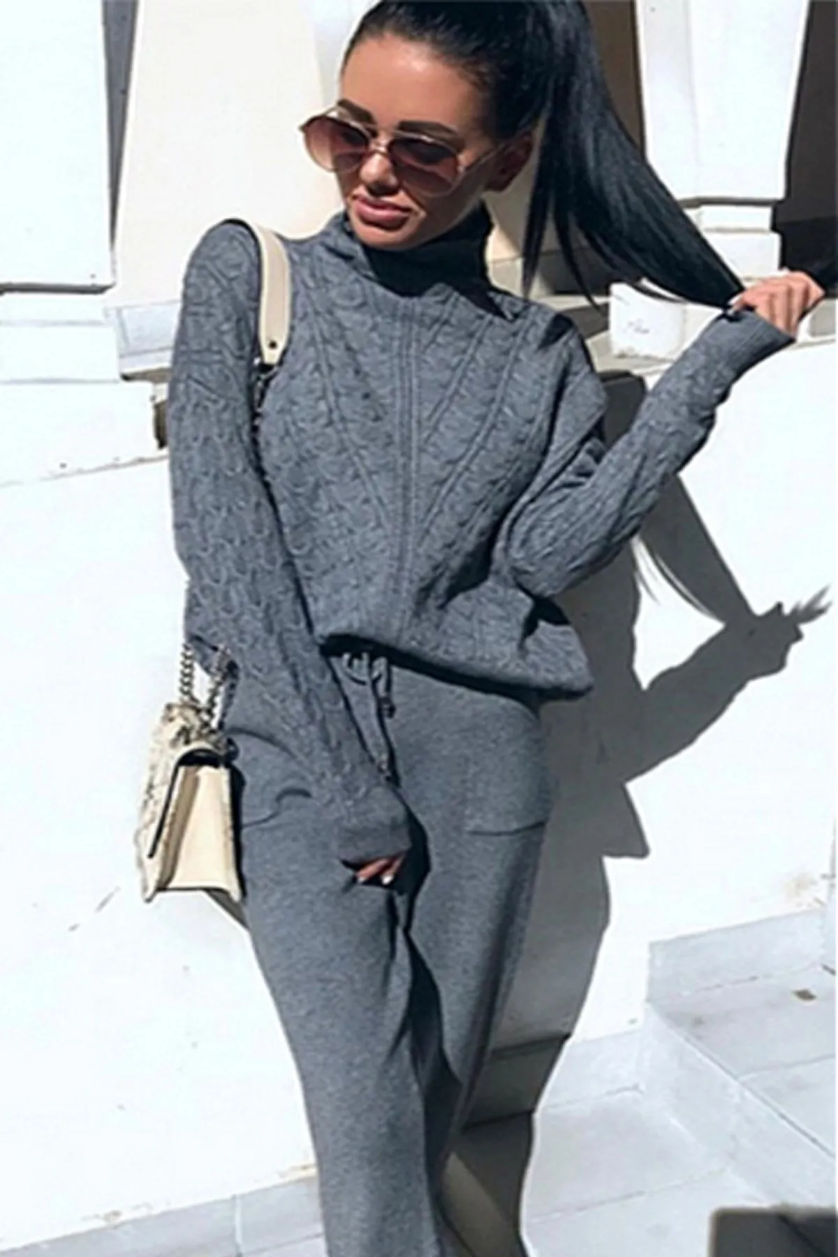 Cozy Soft Computer Knitted Co-ord Sets - DARK GREY