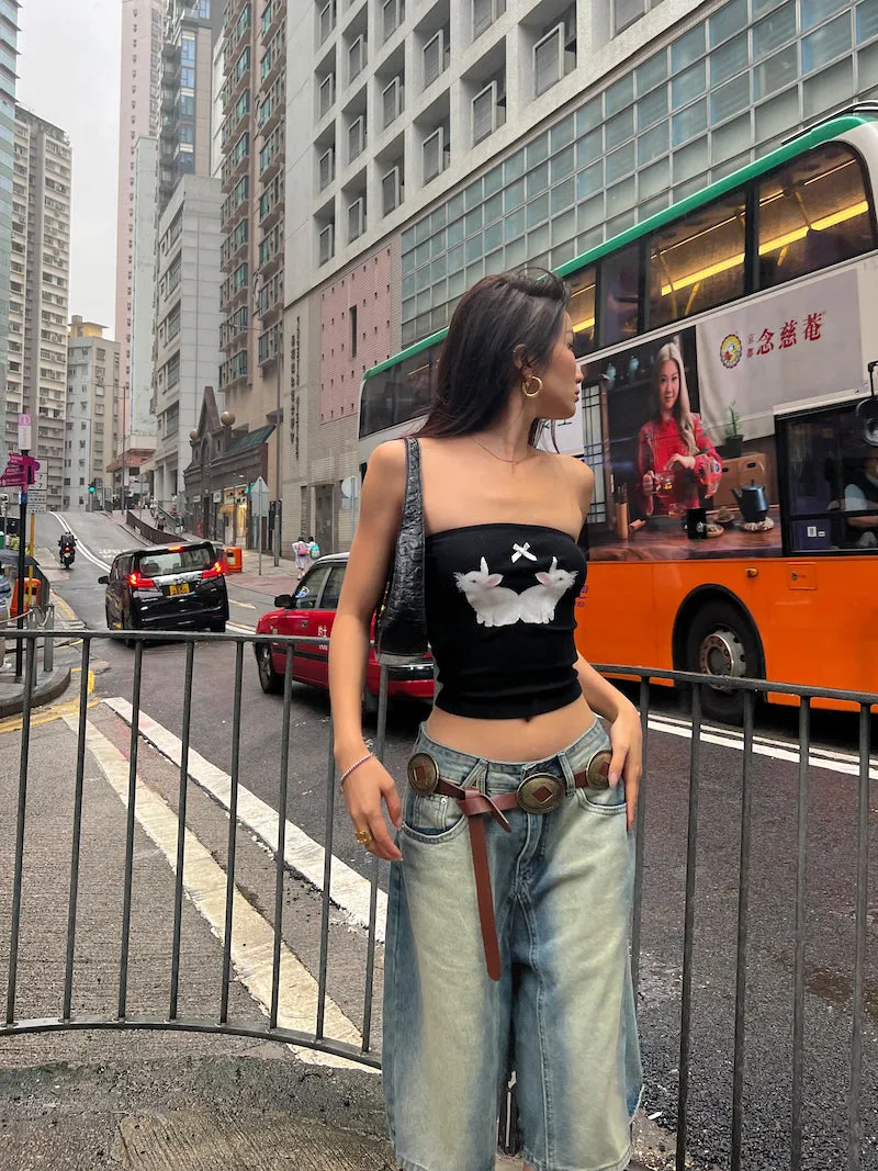 Damion Denim Blue Washed Vintage High Waist Loose Straight Wide Leg Jeans Shorts