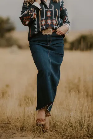 Denim Maxi Skirt with Back Slit