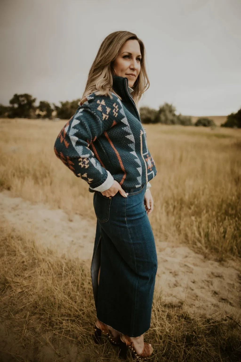 Denim Maxi Skirt with Back Slit