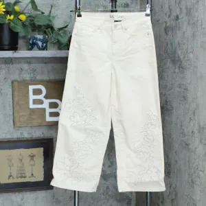 DG2 by Diane Gilman Women's Embroidered Applique Wide Leg Jeans Cream 6