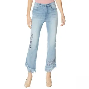 DG2 by Diane Gilman Women's Plus Size Embellished Fringe Hem Cropped Jeans