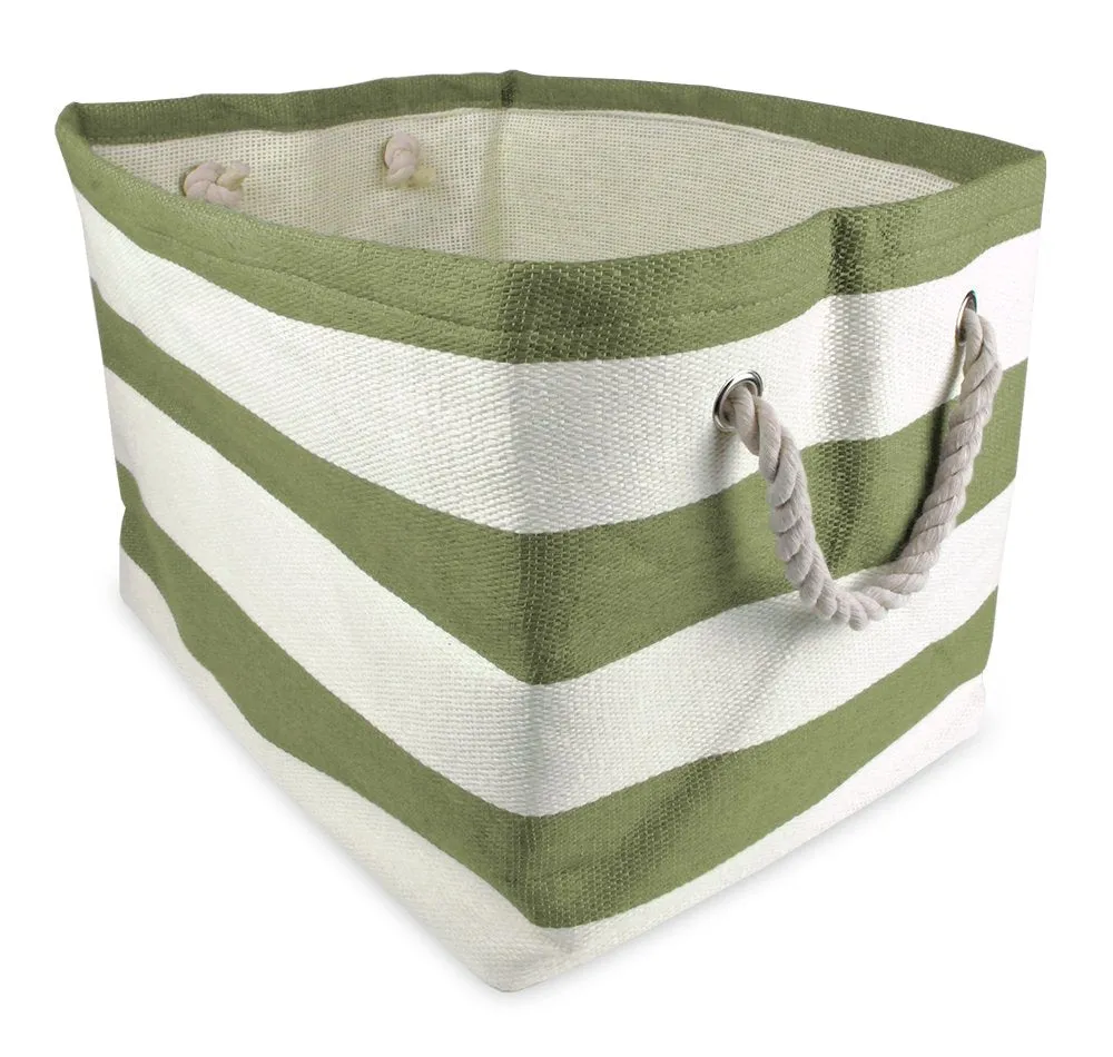 DII Woven Paper Storage Basket or Bin, Collapsible & Convenient Home Organization Solution for Office, Bedroom, Closet, Toys, & Laundry (Large - 17x15x12”), Olive Green Rugby Stripe