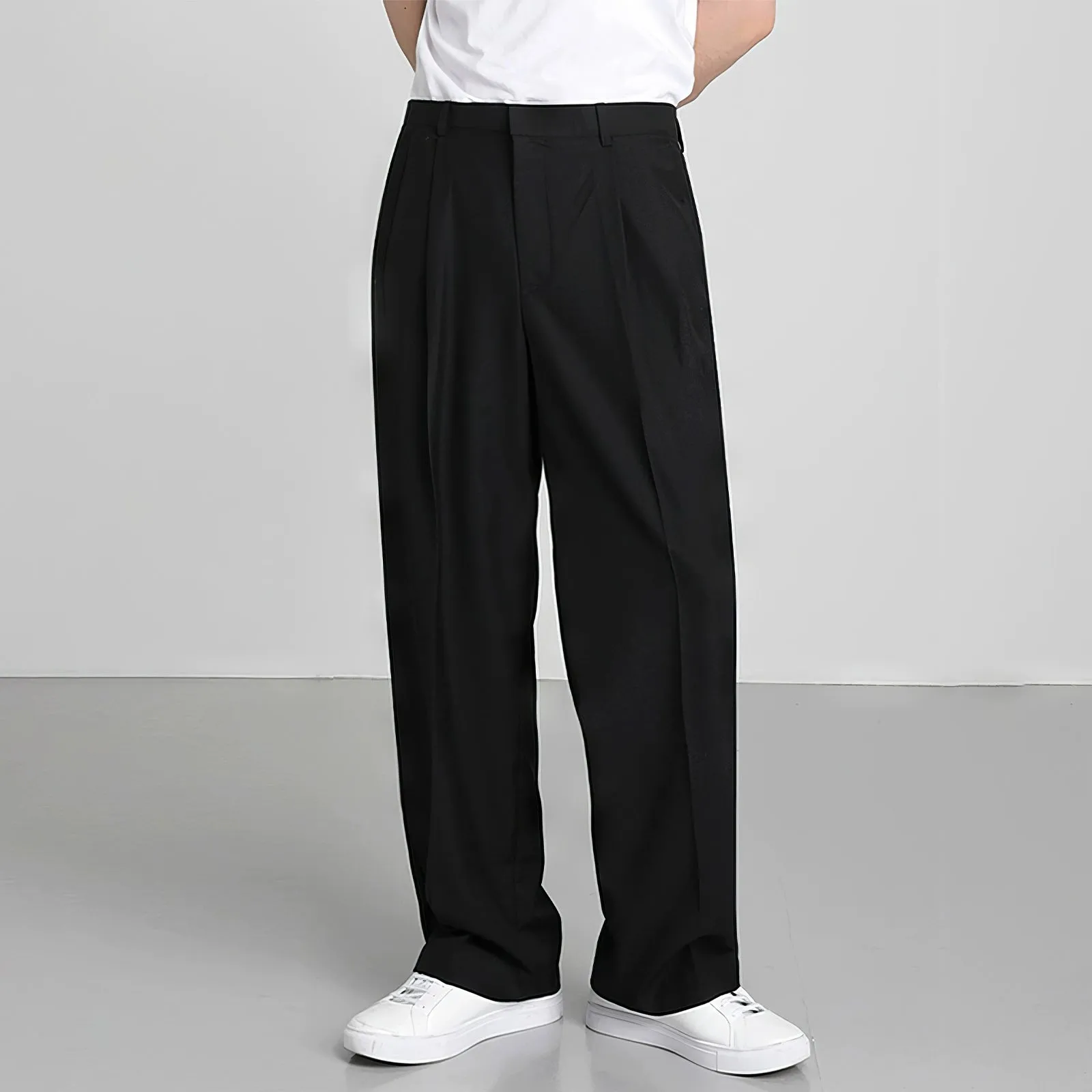 Double Pleated Wide-Leg Casual Pants