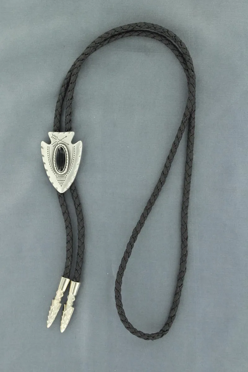 Double S Bolo Tie - Arrowhead w/ Black Stone