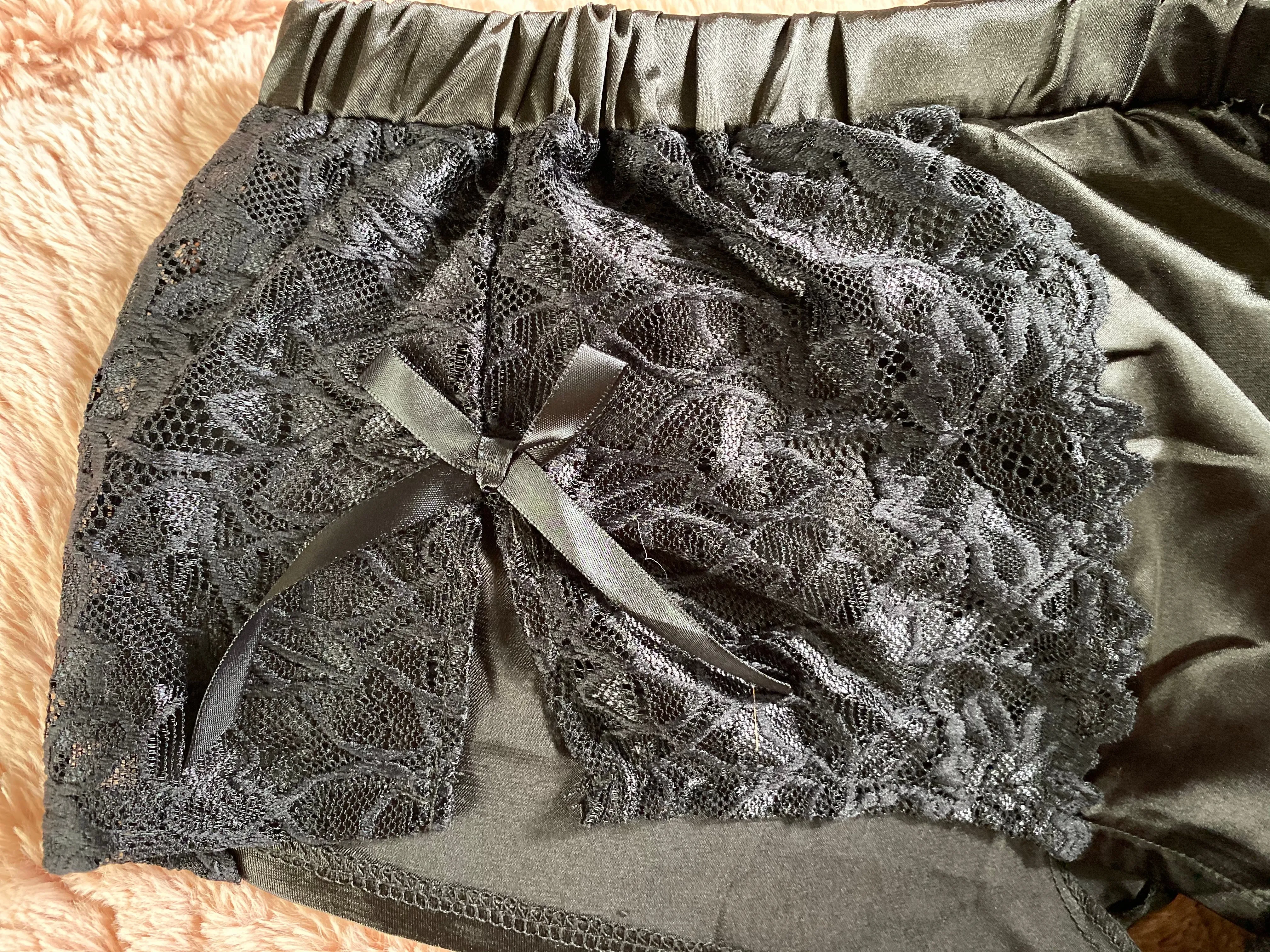 enticing black satin cami set