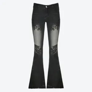 Flared Embroidered High-Waist Denim Jeans