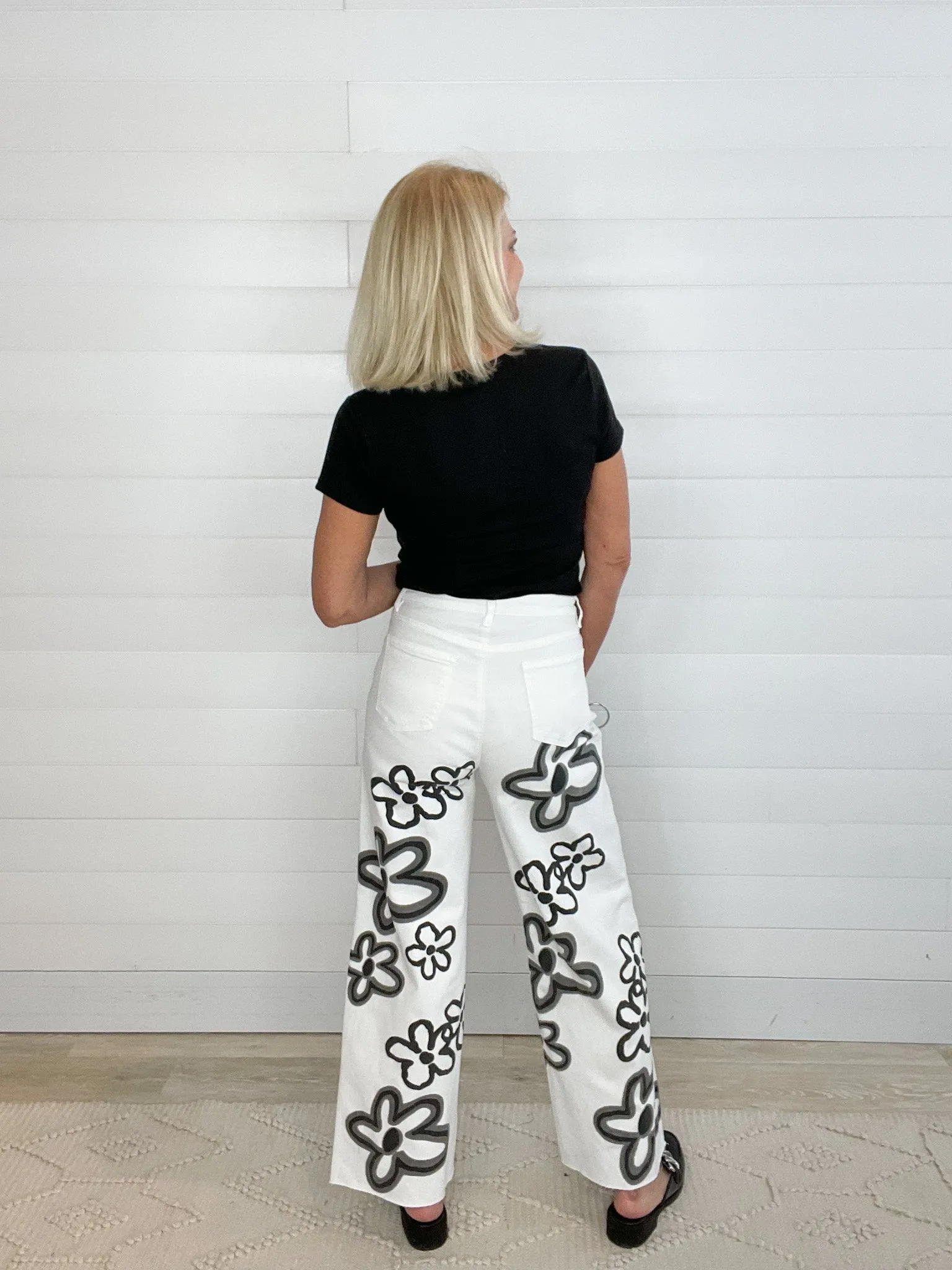 Flower Print Washed Twill Wide Pants