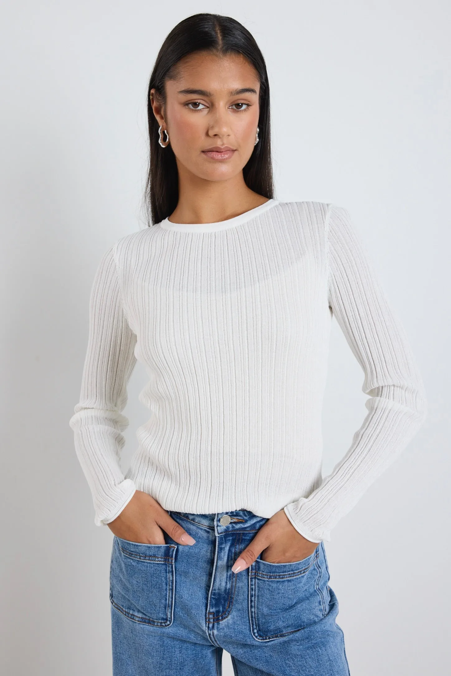 Fragment Ivory Sheer LS Knit Top