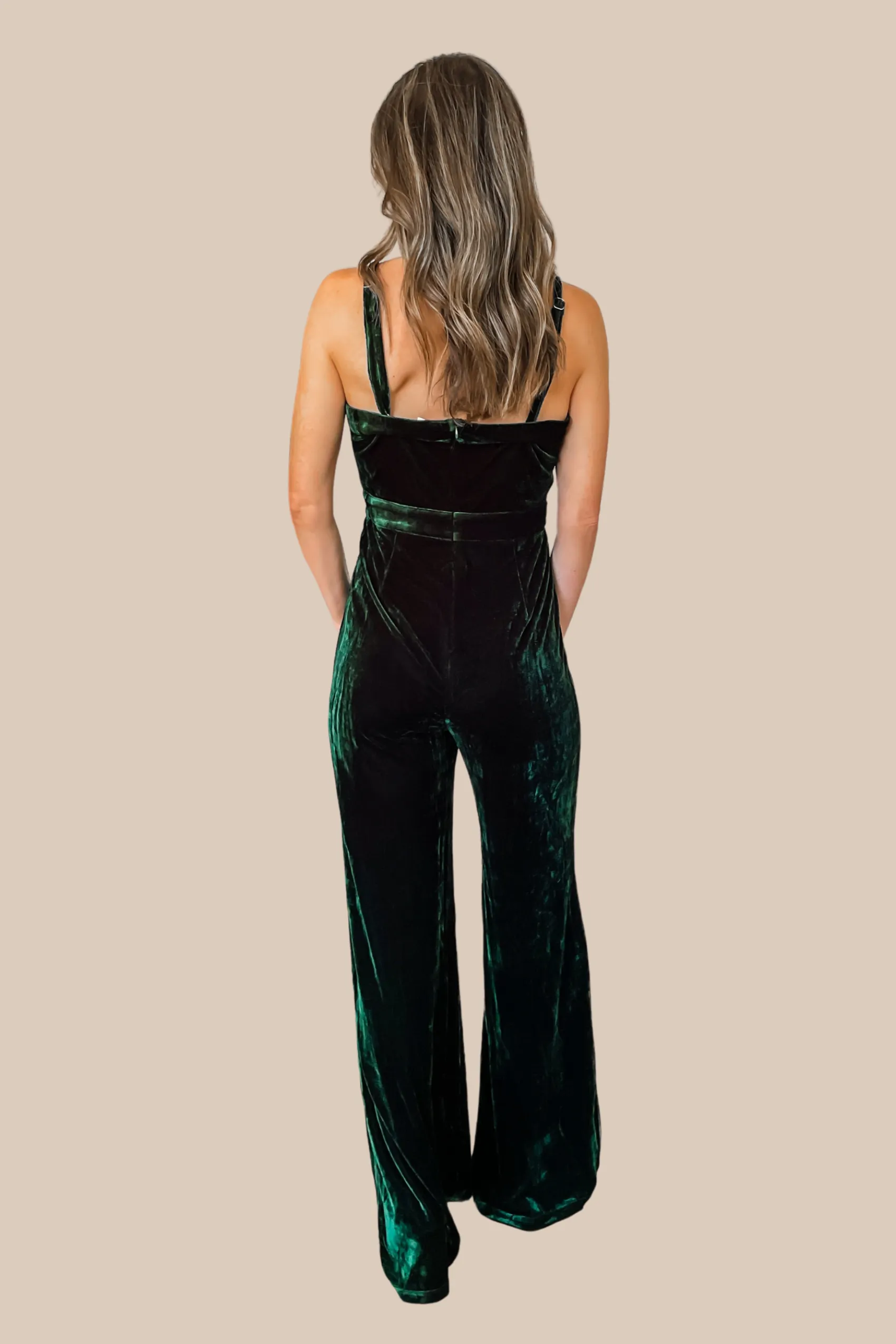 Grand Entrance Velvet Jumpsuit - Emerald Green