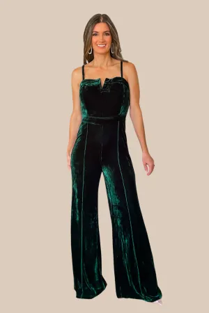 Grand Entrance Velvet Jumpsuit - Emerald Green