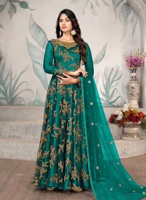 Green Cording Zari Embroidery Anarkali Suit