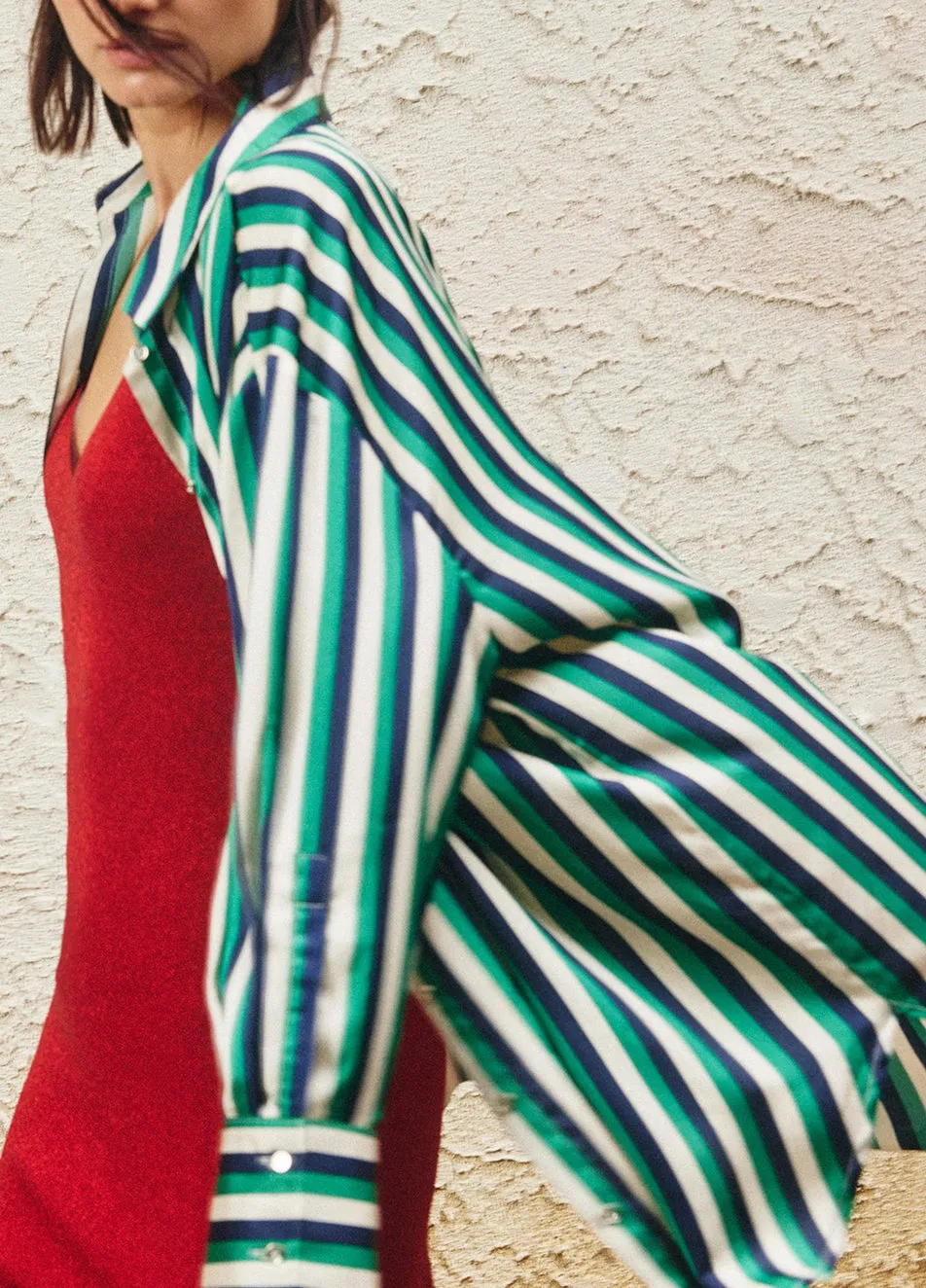 Green Navy Striped Button Up