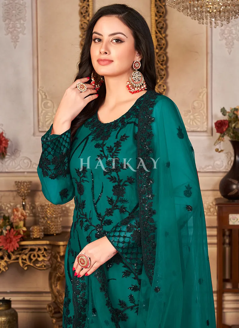 Green Zari Embroidered Pant Style Suit