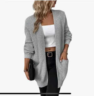 Grey Casual Waffle Cardigan
