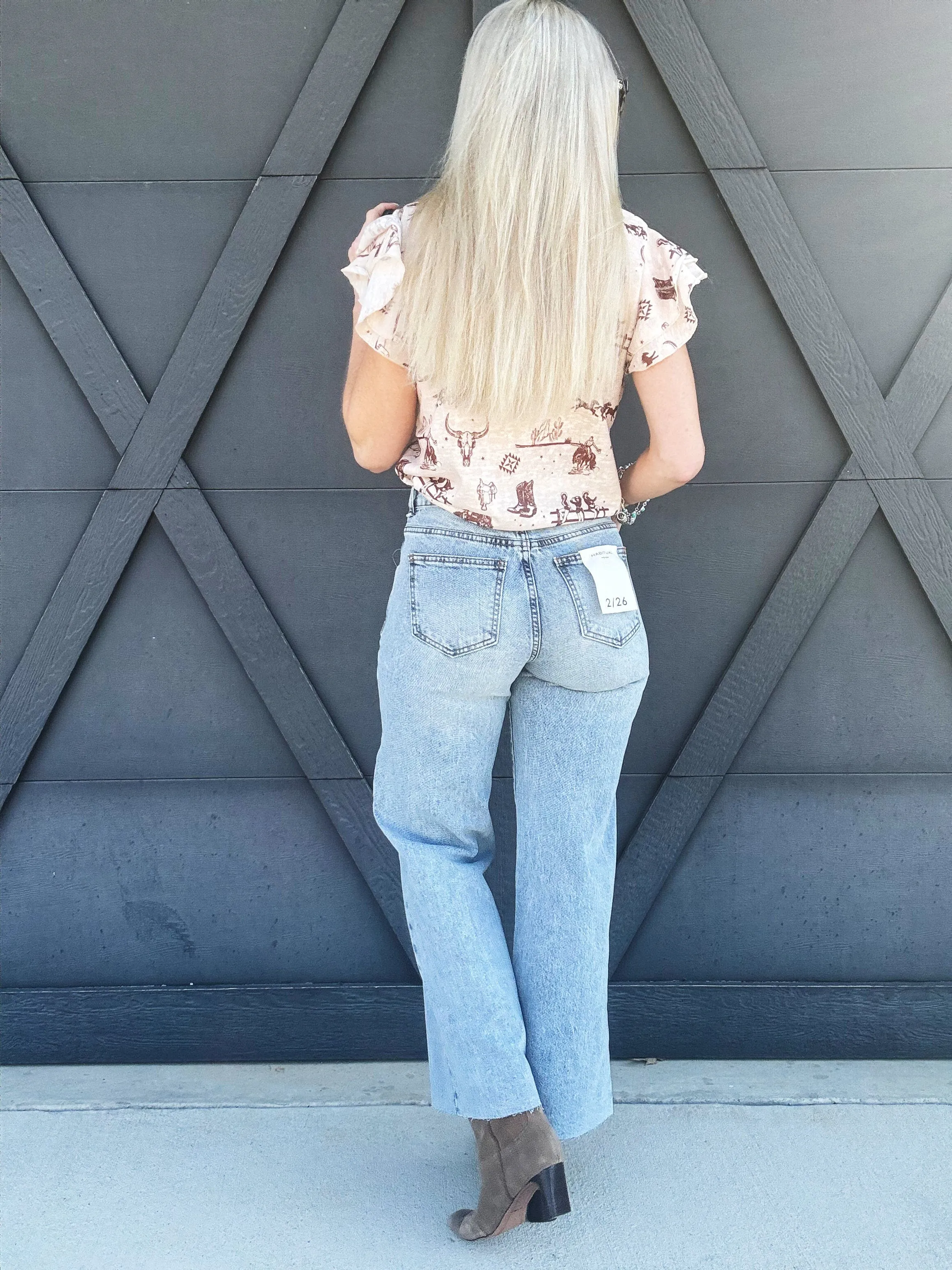 Habitual Front Yoke Wide Leg Crop In Sky