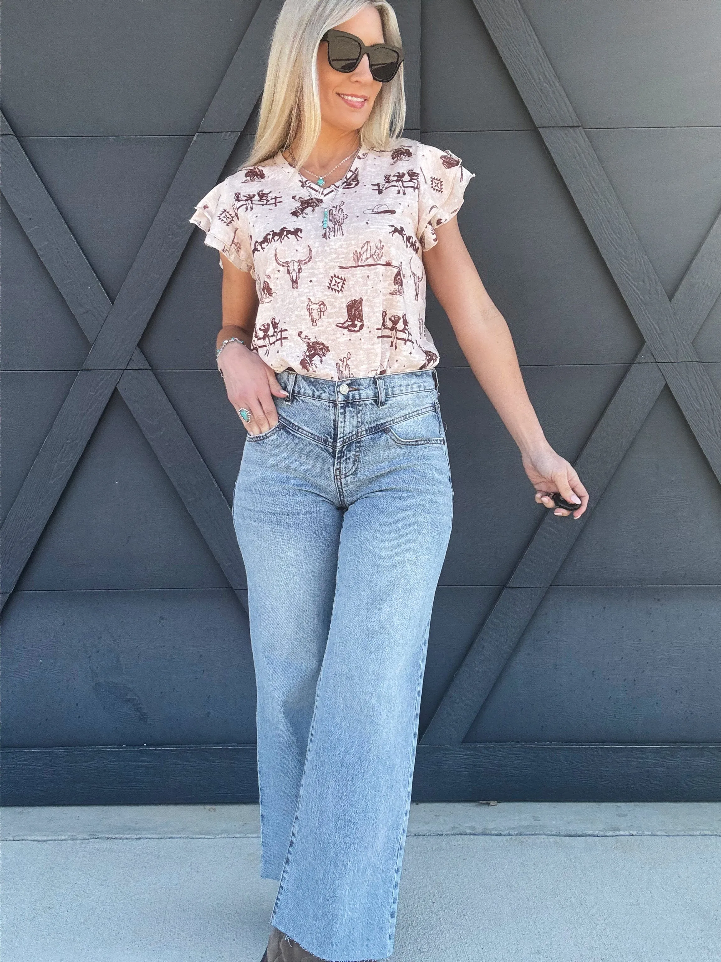 Habitual Front Yoke Wide Leg Crop In Sky