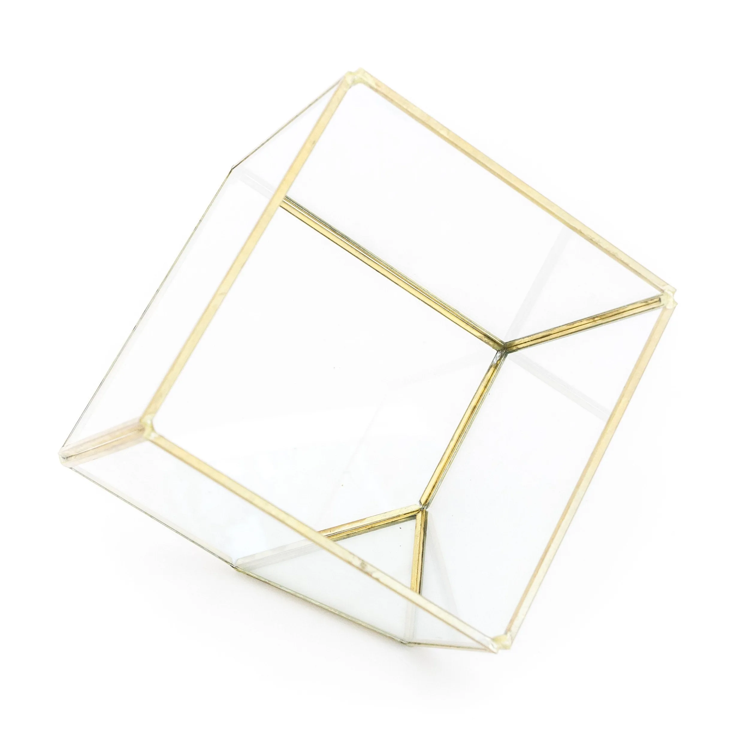 Heptahedron Geometric Glass Terrarium with Tillandsia Red Abdita and Ionantha Air Plants