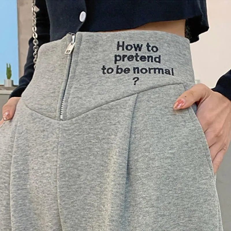High-waisted Cropped Trousers for Girls In Spring and Summer Personality Letters Embroidery Handsome Casual Harem Pants Student Boots Pants