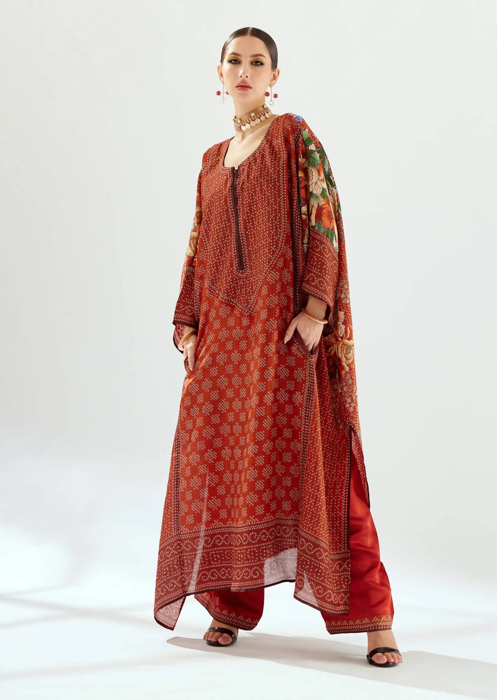 Ichika rust silk kaftan