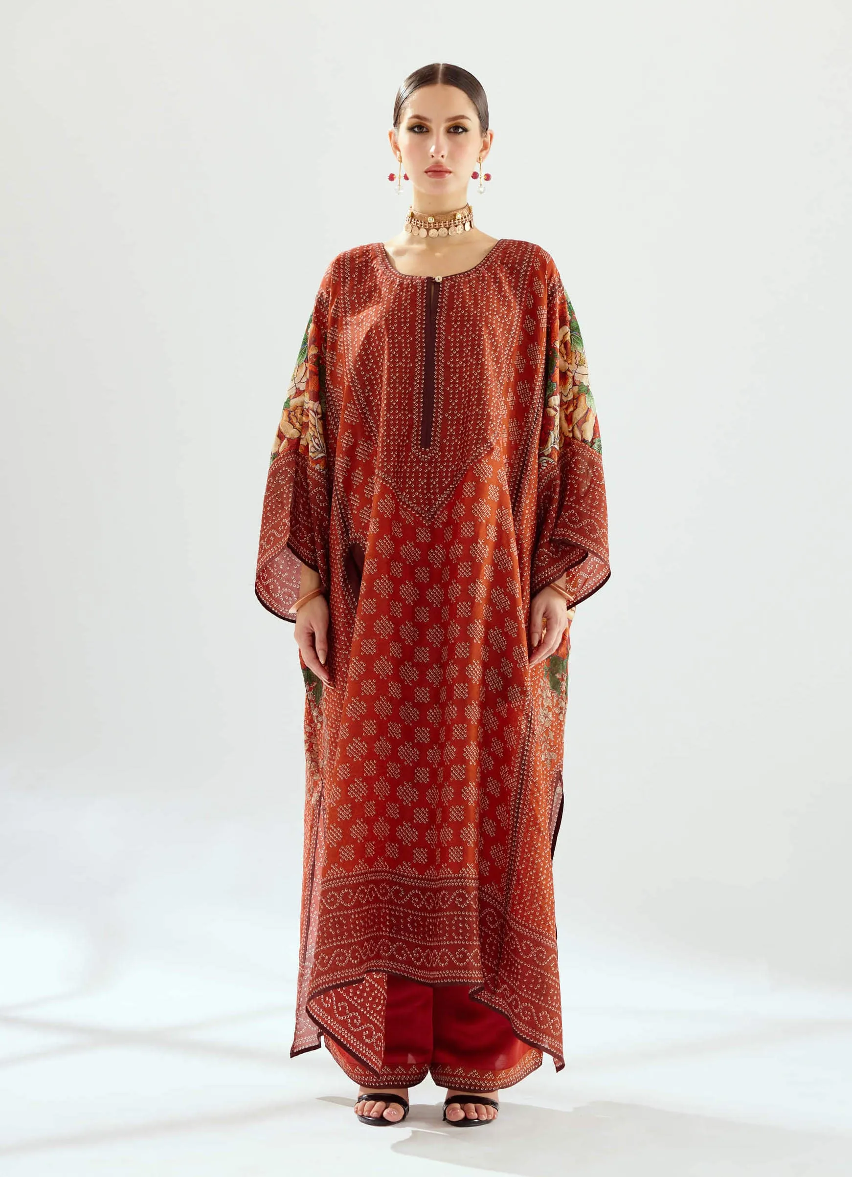 Ichika rust silk kaftan