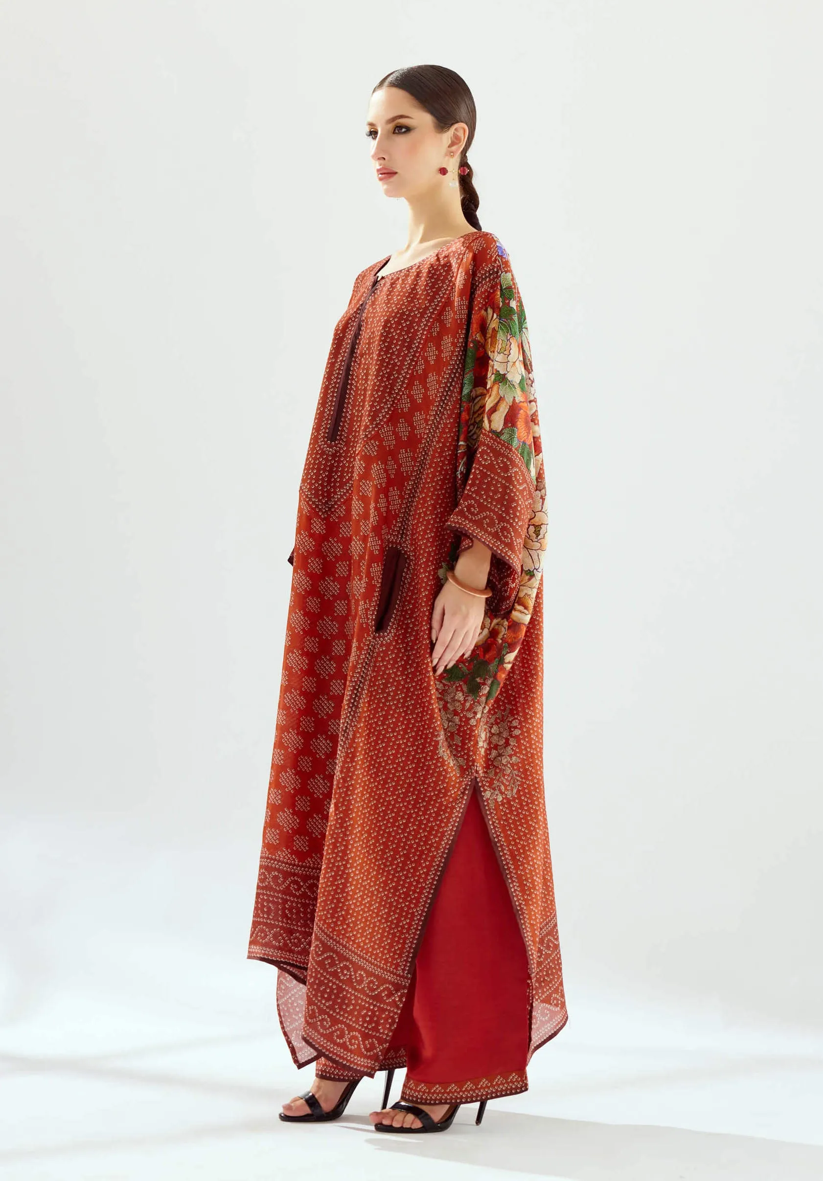 Ichika rust silk kaftan