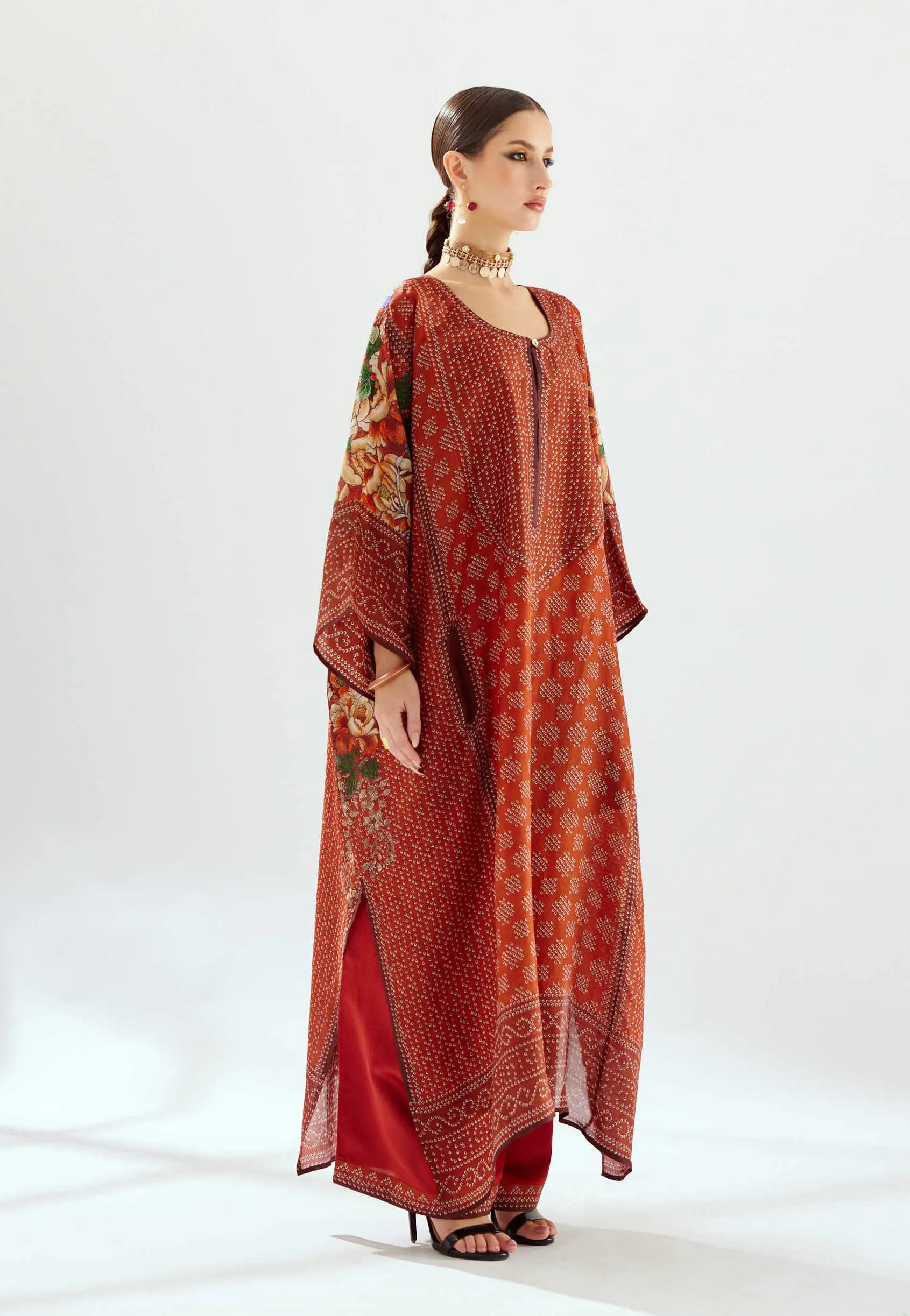 Ichika rust silk kaftan