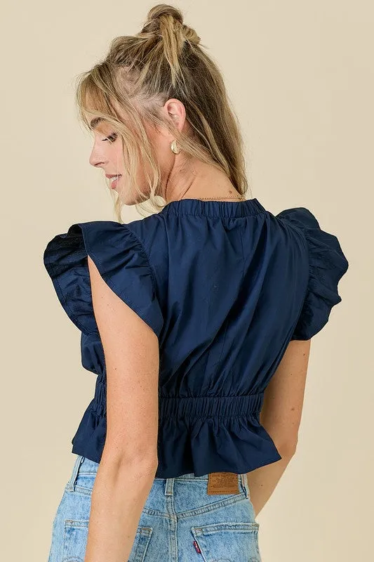 In the Navy Deep V Babydoll Top