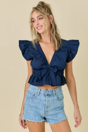 In the Navy Deep V Babydoll Top