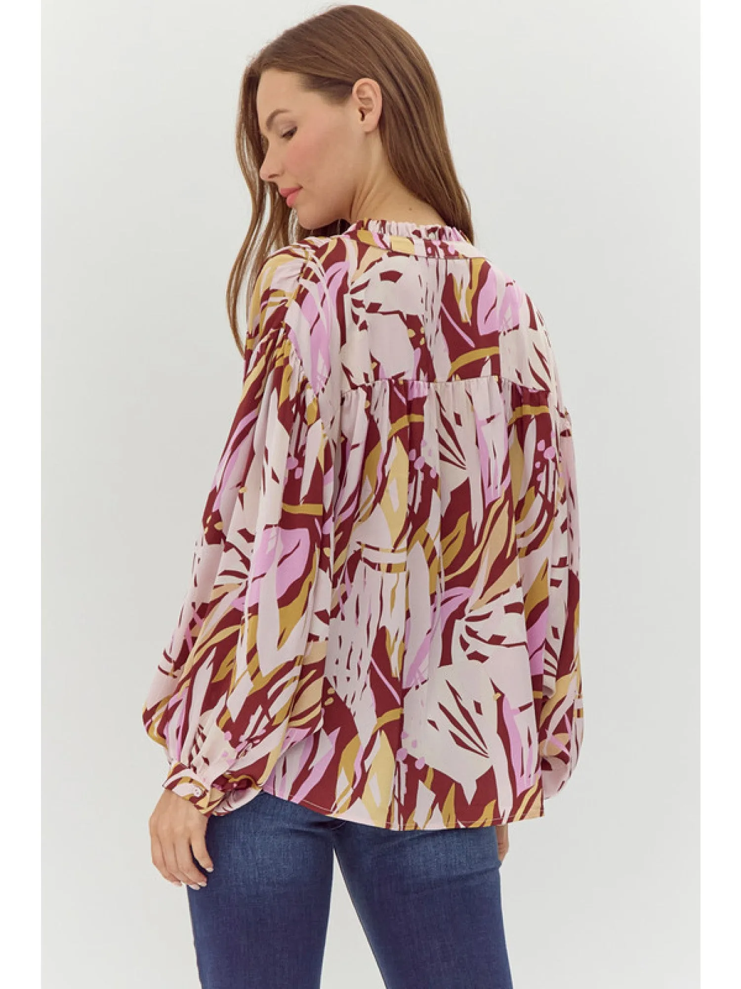 Itzel Burgundy Mix Print Top