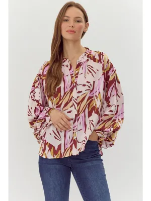 Itzel Burgundy Mix Print Top